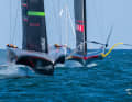 The finalists in the Louis Vuitton Cup: "Britannia" vs "Luna Rossa"
