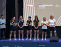 Hier vertreten Jill Paland (r.) und Victoria Jurczok (2.v.r.) die Frauen vom AC Team Germany auf der Cup-Bühne