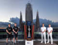The opponents in the 37th America's Cup: Sir Ben Ainslie and Dylan Fletcher on the right, the New Zealand defenders Peter Burling and Nathan Outteridge on the left.