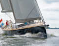 Well under way. Despite her displacement of almost 25 tonnes, the Contest is fast on the wind