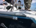 Glued: The hull and deck were glued and screwed together. The transom is laminated to the hull like the bulkheads. Unattractive: Gaps