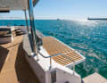 Lowerable: The stern platform can be lowered to below the water surface. The dinghy rests on it when travelling