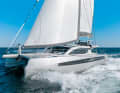 Full speed ahead. The large cat is spirited in windy conditions. The modern design is quite powerful