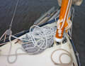 The long wooden jib boom can be folded up, which makes manoeuvring in harbours and locks easier