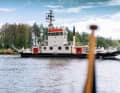 Ferries: The ferry captains look for a gap between the passing ships. Boats can simply maintain their speed, which almost always suits them