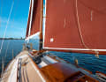 The "Potvis" has a classic look, even in its details: wooden gaff rig, corals and a nail bench