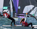 Sailing on course for medals for a long time: Sophie Steinlein and Catherine Bartelheimer at the European Skiff Championships.