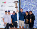 The award ceremony for the 49ers with silver medallists Jacob Meggendorfer and Andreas Spranger (left).