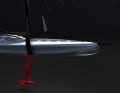 The single rudder is equipped with a stabilising T-foil