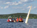 After the accident, only the upper half of the rig is still sticking out of the water.