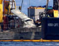 The 72-metre mast was cut off at a depth of 50 metres with the help of a remote-controlled robot. The mast will be lifted in a later salvage operation. | Alessandro Fucarini