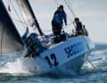 Lina Rixgens e Sverre Reinke alla partenza della regata di qualificazione per il Campionato del Mondo Offshore Misto a due mani al largo di Cowes.