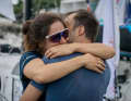 Amélie Grassi hugs her husband Alan Roberts. Ian Lipinski's "Crédit Mutuel" co-skipper had won the Ocean Race Europe with Paul Meilhat on "Biotherm" before the Globe40. Alan Roberts was part of Rosalin Kuiper's team on "Holcim-PRB".