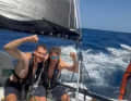 Die jungen deutschen Co-Skipper bei ihrer ersten Äquator-Passage.