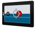 Ingenious idea: if the helmsman holds the red dot in the crosshairs, the boat is travelling at the optimum height. The horizontal line indicates the speed and moves from the lower edge to the horizon. Waypoints can also be intuitively navigated using the display