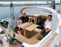 Nordship 380 DS: The helmsman and crew sit high above the water. A sprayhood provides protection