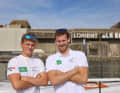 In front of the famous backdrop of the French offshore cradle of La Base in Lorient: Lennart Burke and Melwin Fink.