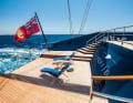 Wellness deck: The large stern terrace is one of the owner's favourite places; from here you can go directly to the spa area in front with indoor pool, sauna and steam bath