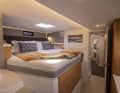 The bow cabins are installed favourably in the ship's pivot point and are very high so that the bridge deck below has a little more freeboard