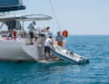 The Beneteau's rear garage has space for a 2.90 metre dinghy. It is stored in the direction of travel