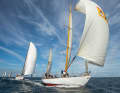 Deep-sea yawl "Peter von Seestermühe" in front of "Freya" by Michael Kohlhoff
