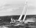 Crown Prince Harald with crew on board FRAM V, N 39, built in 1970, Soling class, 1972 Summer Olympics, 10th place