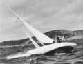 Sailing boat FRAM I, registration number C-76 with a sail area of 12.5 square metres, Crown Prince Harald's first sailing boat, built in 1948. Participation in the first international championships at Hankø in 1951.