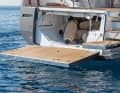 The dinghy can be stored lengthways in a closed garage. The platform can be lowered a long way
