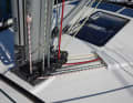 The halyards are concealed and run aft with little friction; they are individually guided in plastic tubes
