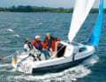 The Lis has a closed transom. Sitting is on dents that are enclosed by a coaming. This in turn is too narrow to sit on