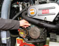 2. feel the tension If the belt can be pressed in slightly, the tension is correct. Check for cracks