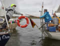 The aim was to complete a relay race with a lifebuoy