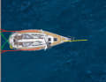 With a mooring ring or anchor (yellow), the same applies as in the box: The actual pull is absorbed by the stern spring (red), the crossed stern lines (green) absorb the transverse forces. Caution: If your neighbours do not cross their lines, they will drift onto your own yacht