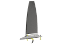 The mast is split in two, the nine square metre sail is fully battened