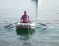 1st lines completely into the dinghy, the yacht is still circling in the bay. Row ashore and there...