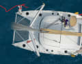 3. when the leeward mooring line has dropped, go ahead with the leeward engine until the cat shows a tendency to turn to windward. Now cast off the windward mooring line.
