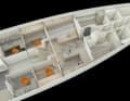 The laboratories are located in the centre of the ship, where there is the least movement