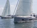 Breakthrough downwind. The 46.1 designed by Finot/Conq can not only hold its big sister, but easily passes her by
