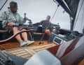 Centred. The sheets, halyards and trim lines are led to the winch platforms in the centre of the cockpit. This allows the helmsman to operate all functions. The co-sailors can relax