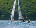 Tri in the swell off the densely wooded north coast of Rügen