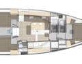 Disposition avec trois cabines et un deuxième espace toilettes à l'avant
