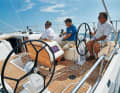The cockpit is large, but the starboard side is somewhat cramped due to the backstay tensioner
