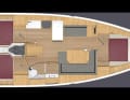 Bavaria C38. Opzione con tre cabine doppie e un locale toilette
