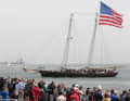 THE American schooner off the America's Cup pier: the "America" from 1851. Different times: two masts, no wings. Still, 498 square metres of sail area on the original and the 1987 replica