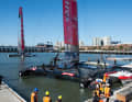 The AC72 of Emirates Team New Zealand shortly before boarding