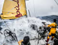 Heavy weather on the way to Brazil. The Azzam pushes through the waves under reef