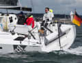 The boat is equipped with two tiller pins on two rudder blades