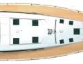 Deck der Sense 57 von oben: Die Steuermannssitze sind fest montiert, darin optionel Outdoor-Pantry und Kühlbox