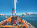The crew rushes into Lake Constance in the doldrums and heat