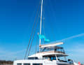 With the flybridge covered again, the Lagoon Seventy 7 is built quite high up